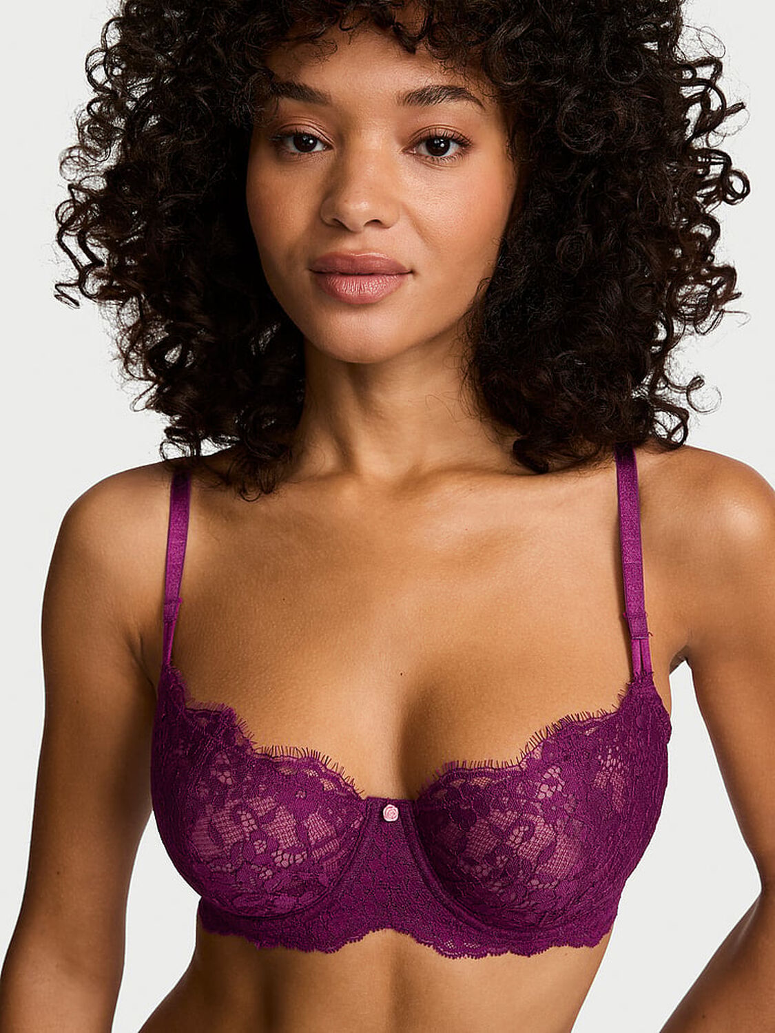 vs Dream Angels Wicked Unlined Lace Balconette Bra Rhubarb 1 of 3 