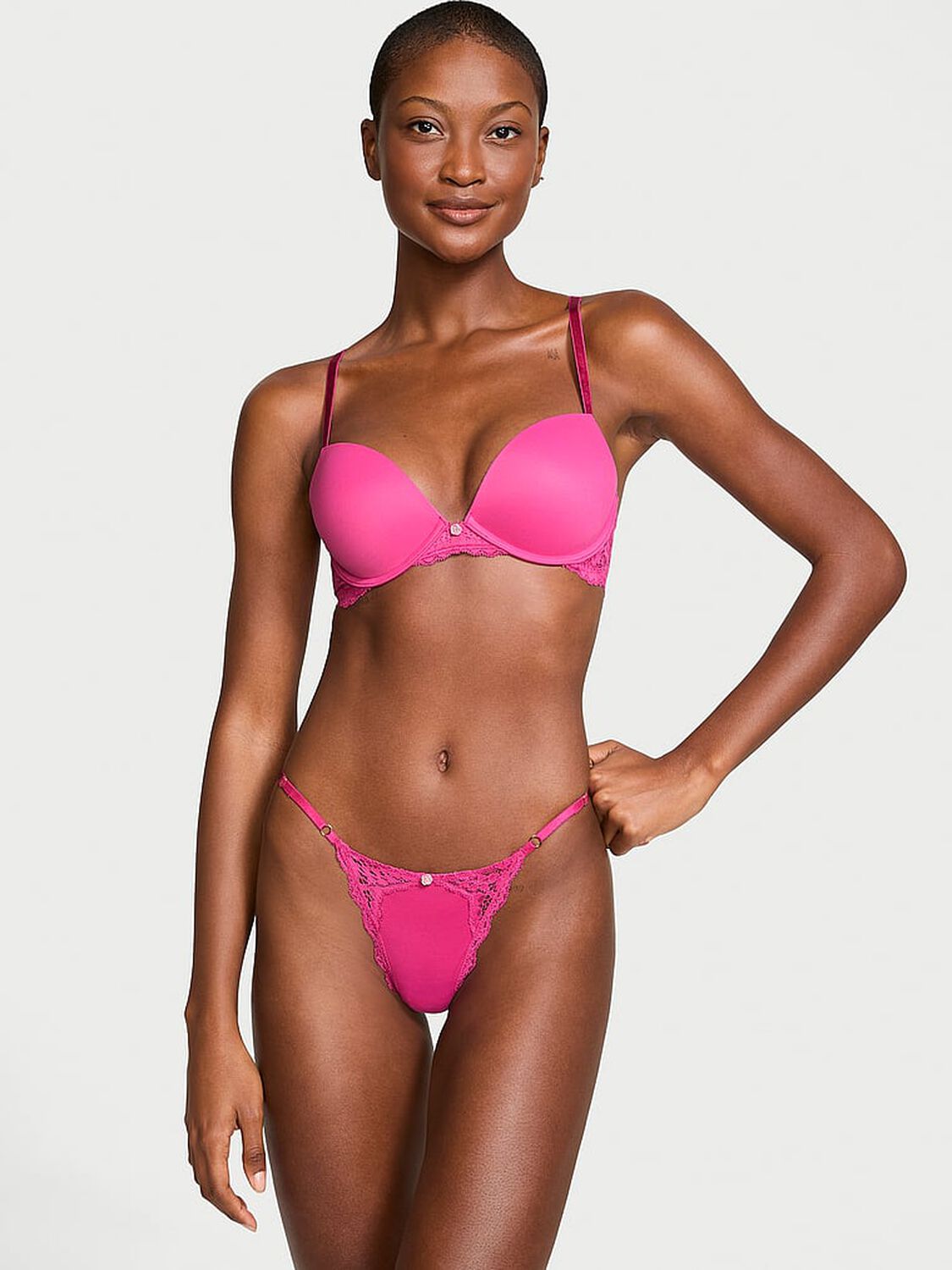 vs Dream Angels Lace-Trim Adjustable V-String Panty Luscious Rose 4 of 4 