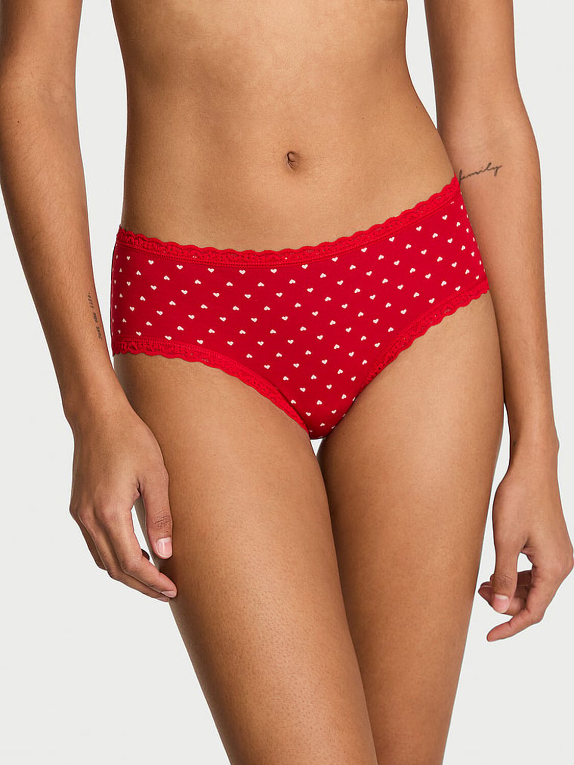 vs Lace Trim Cotton Lace-Waist Cheeky Panty Lipstick Hearts 1 of 3 