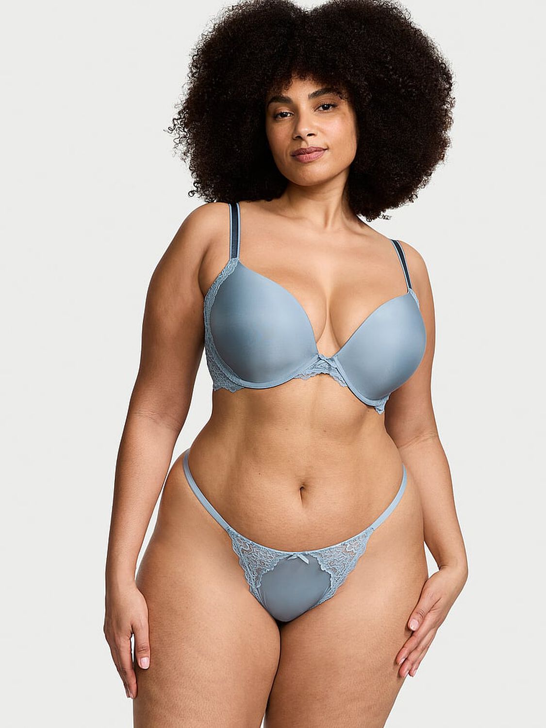 vs Dream Angels Lace-Trim V-String Panty Faded Denim 4 of 4 