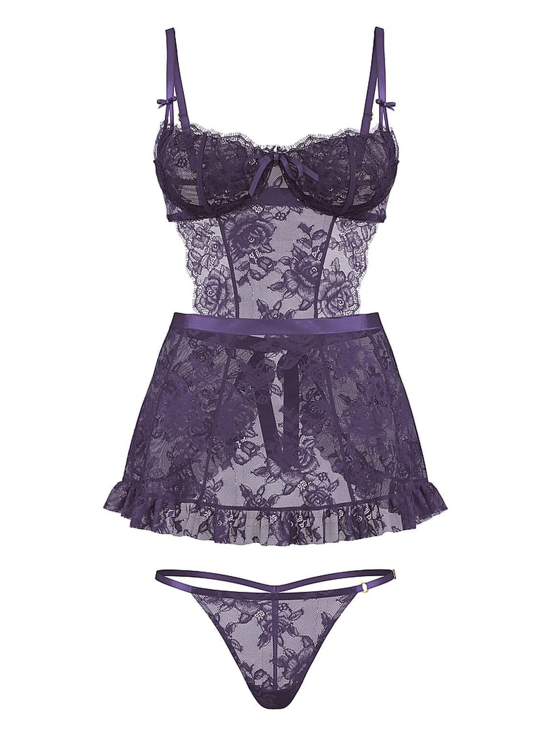 vs Very Sexy Wicked Unlined Rose Lace Apron Set Valiant Purple 3 of 3 