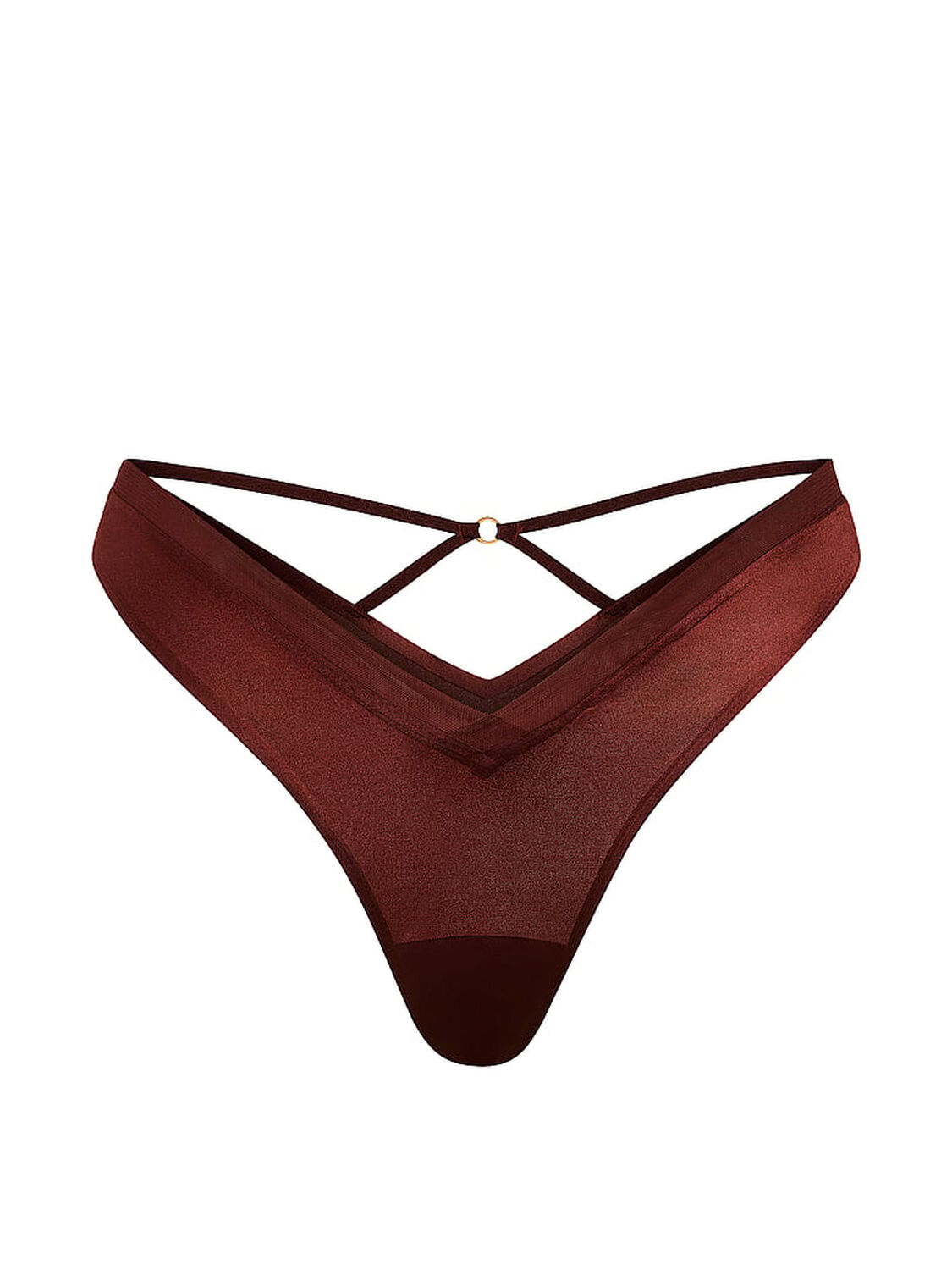 vs Very Sexy Sheer Reveal Mesh-Trim Strappy-Back Thong Panty Dark Chili 3 of 3 