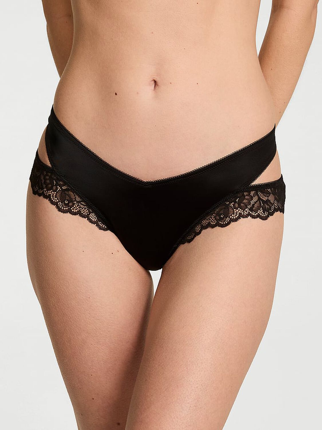 vs Very Sexy Rose Lace-Trim Cut-Out Thong Panty Black 1 of 3 