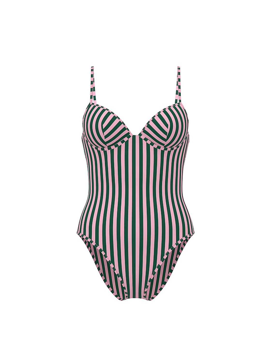 vs Victoria's Secret Swim Angel Essentials Balconette Cheeky One-Piece Swimsuit Pink & Green Stripes 3 of 3 