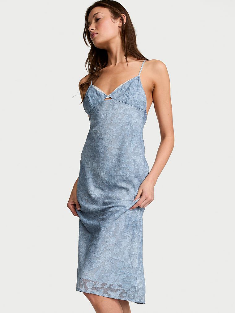 Denim Jacquard Shine Midi Slip Dress Denim Blue | Victoria's