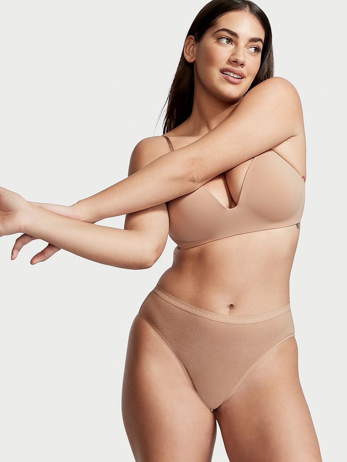 vs Victoria's Secret Stretch Cotton High-Leg Brief Panty Praline 1 of 3 
