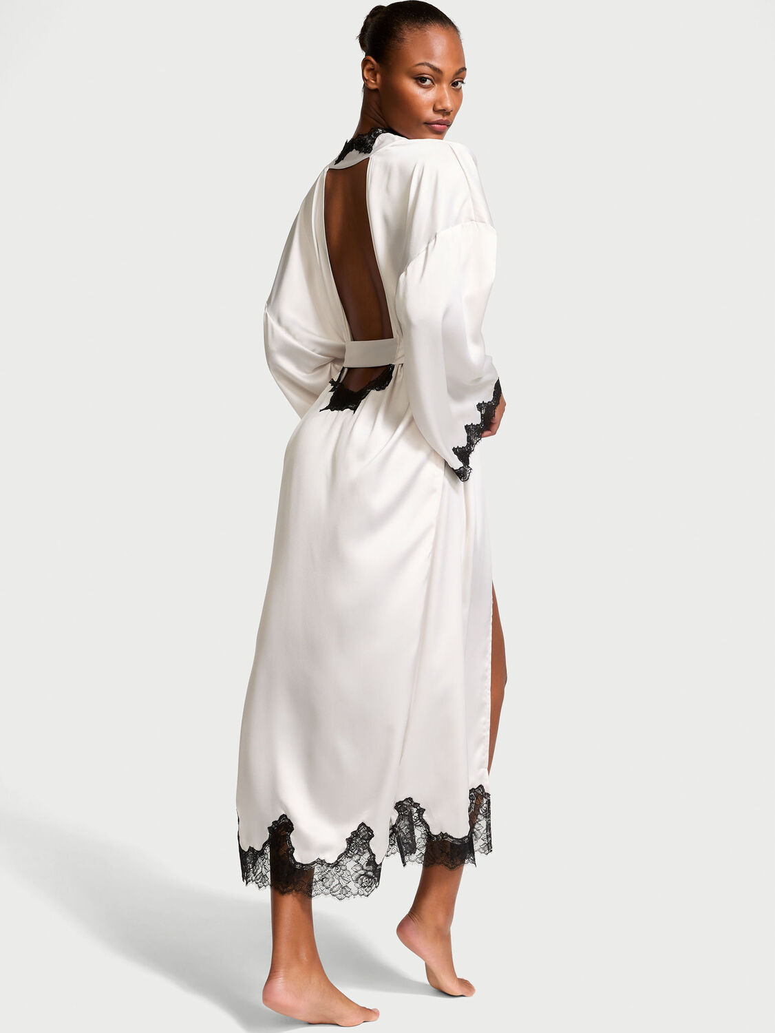 vs Victoria's Secret Satin & Rose Lace Open-Back Long Robe 3 of 3 