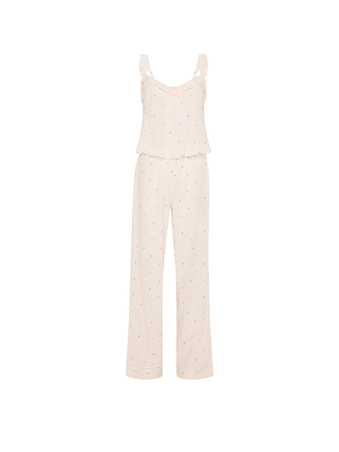 vs Victoria's Secret Cotton Dream Tank Long Pajama Set Coconut White Floral 3 of 3 