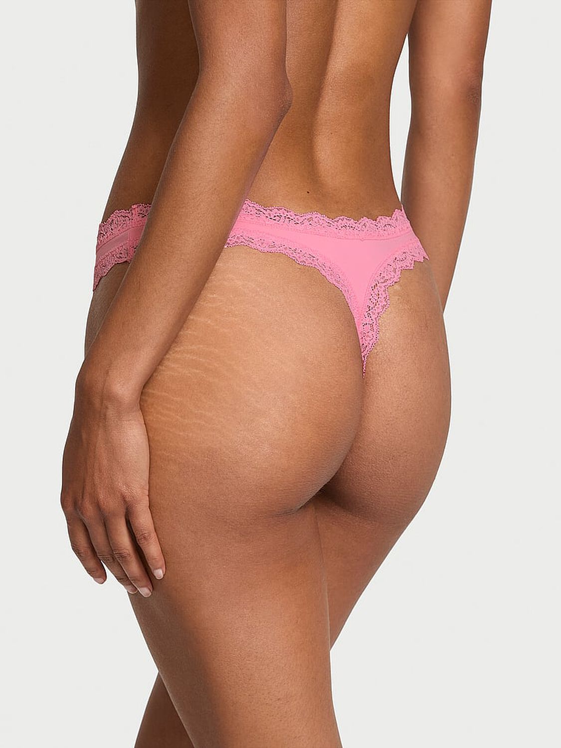 vs Dream Angels Lace-Trim Thong Panty Pink Hope 1 of 3 