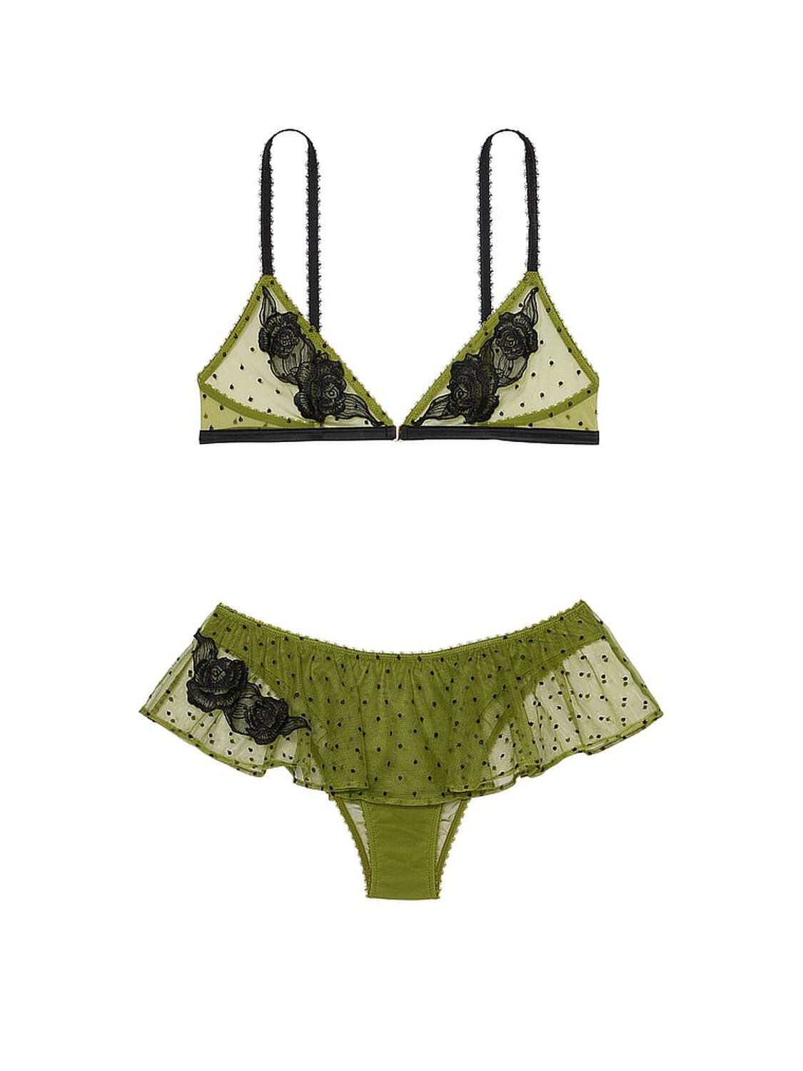 vs Victoria's Secret Sheer Rose Dot Triangle Bralette & Flutter Panty Set 3 of 4 