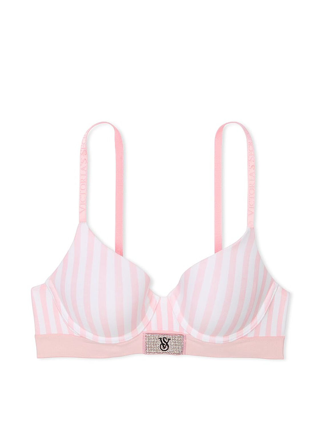 vs The T-Shirt Shine Patch Lightly Lined Demi Bra Iconic Pink Stripes 3 of 3 