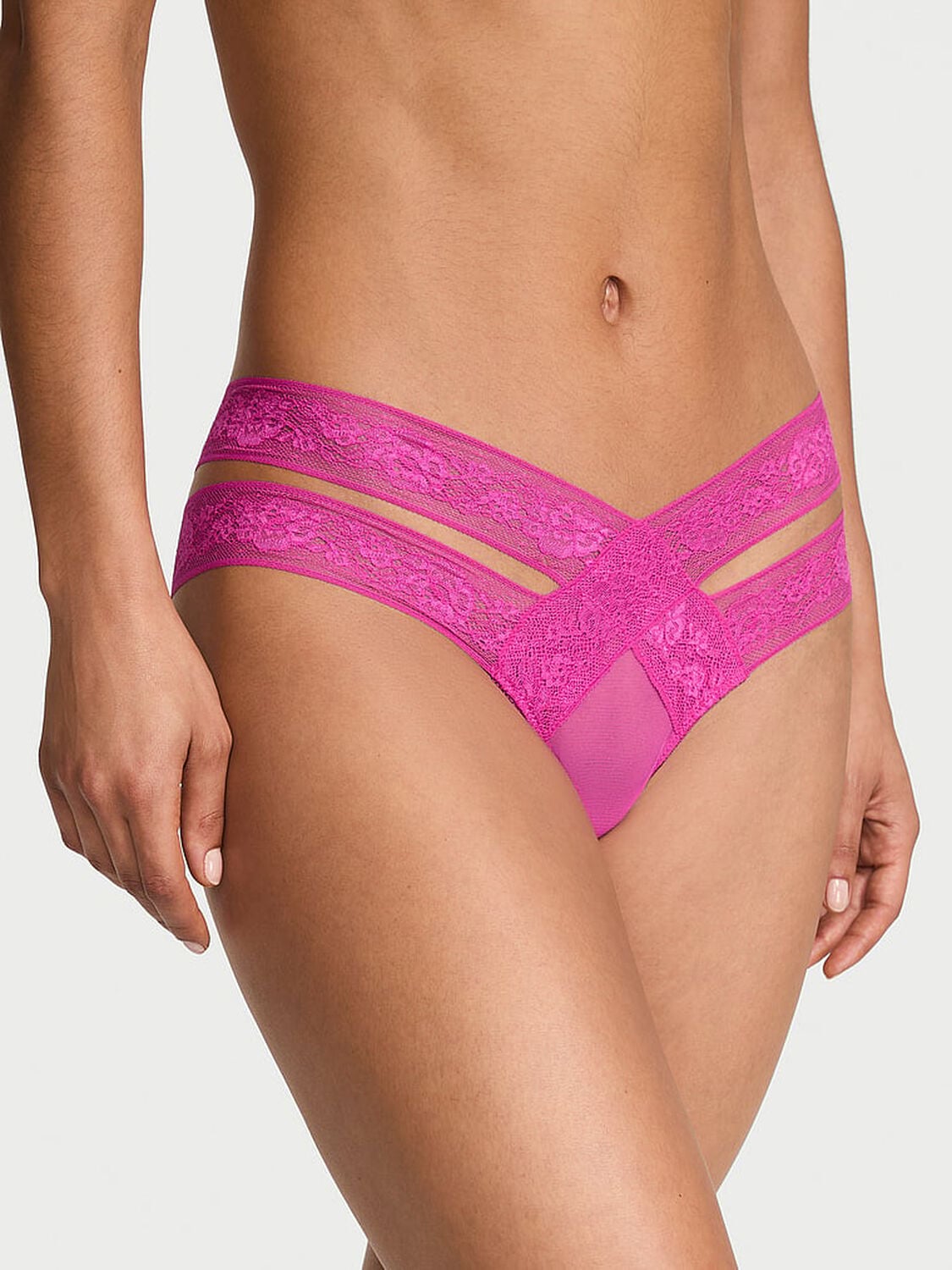 vs Very Sexy Rose Lace Strappy Cut-Out Cheeky Panty Pink Fire 1 of 2 