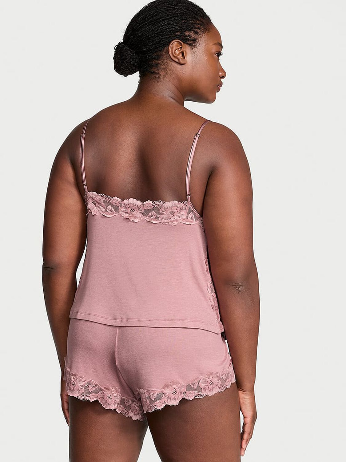 vs Victoria's Secret Ribbed Modal & Lace Cami Shorts Set Nostalgia Rose 2 of 3 
