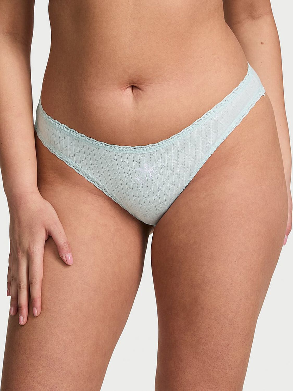 vs The Lacie Stretch Cotton Pointelle Lace-Waist Bikini Panty Tradewinds Blue 1 of 3 