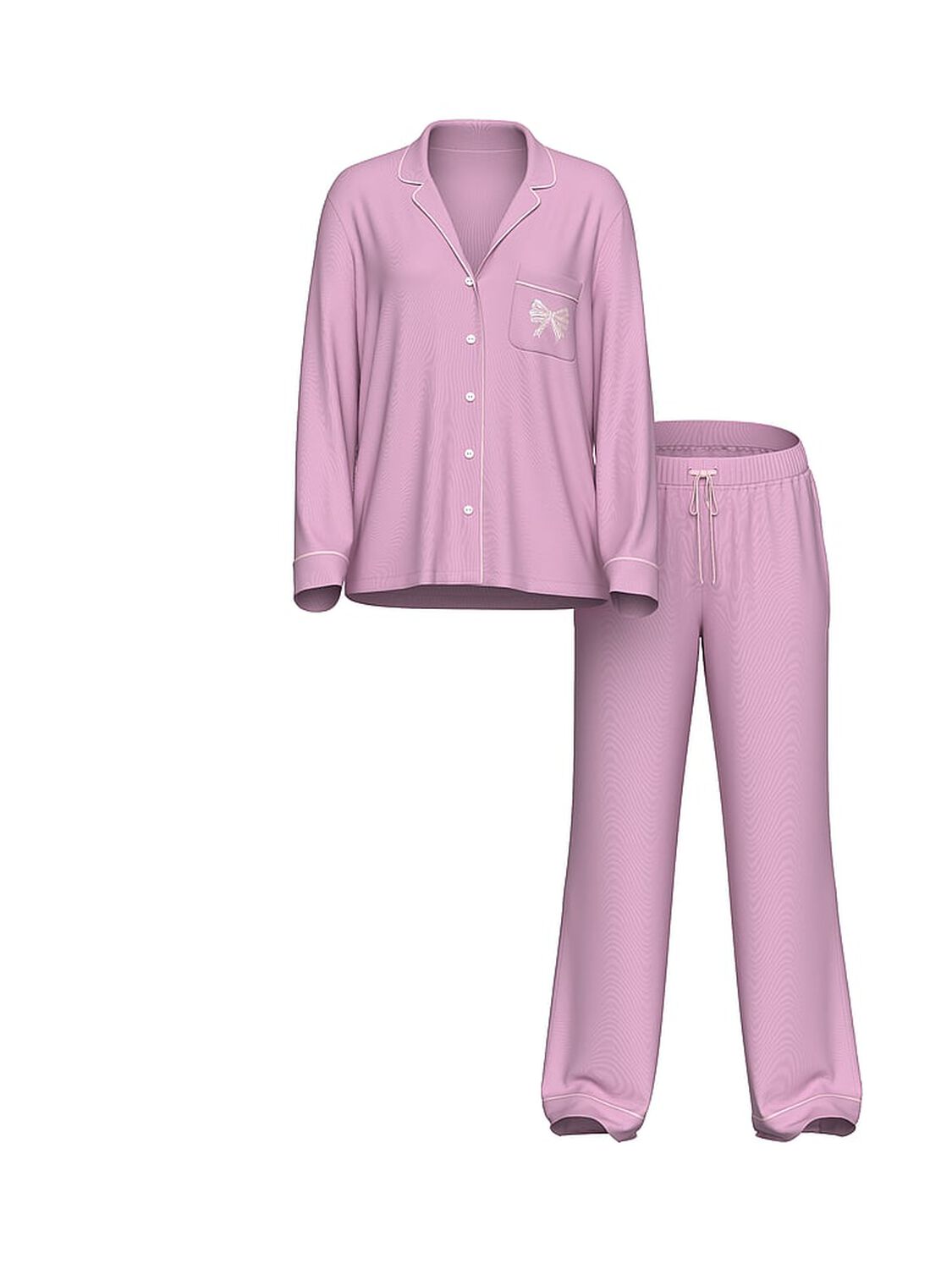 vs Victoria's Secret Modal Soft Bow Long Pajama Set Bikini Pink W Bow Pocket 3 of 3 