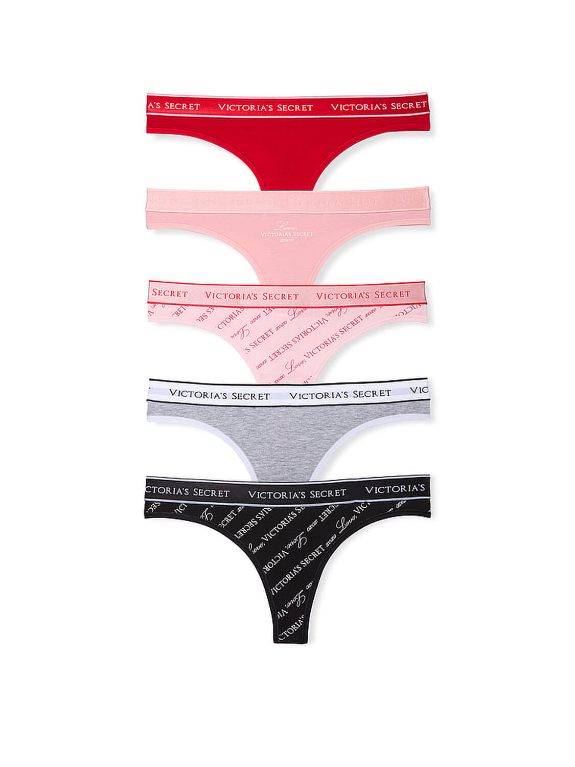 vs Victoria's Secret 5-Pack Logo Cotton Thong Panties Multi 1 of 2 