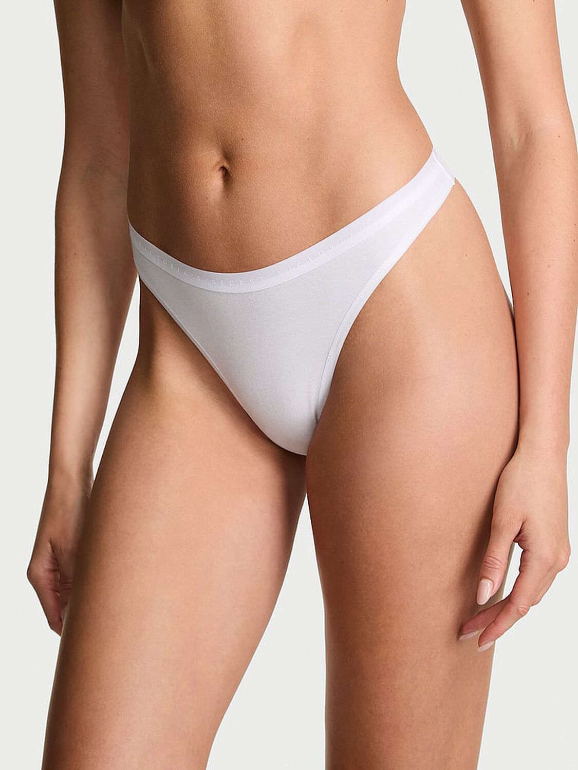 vs Victoria's Secret Stretch Cotton High-Leg Scoop Thong Panty Vs White 2 of 2 