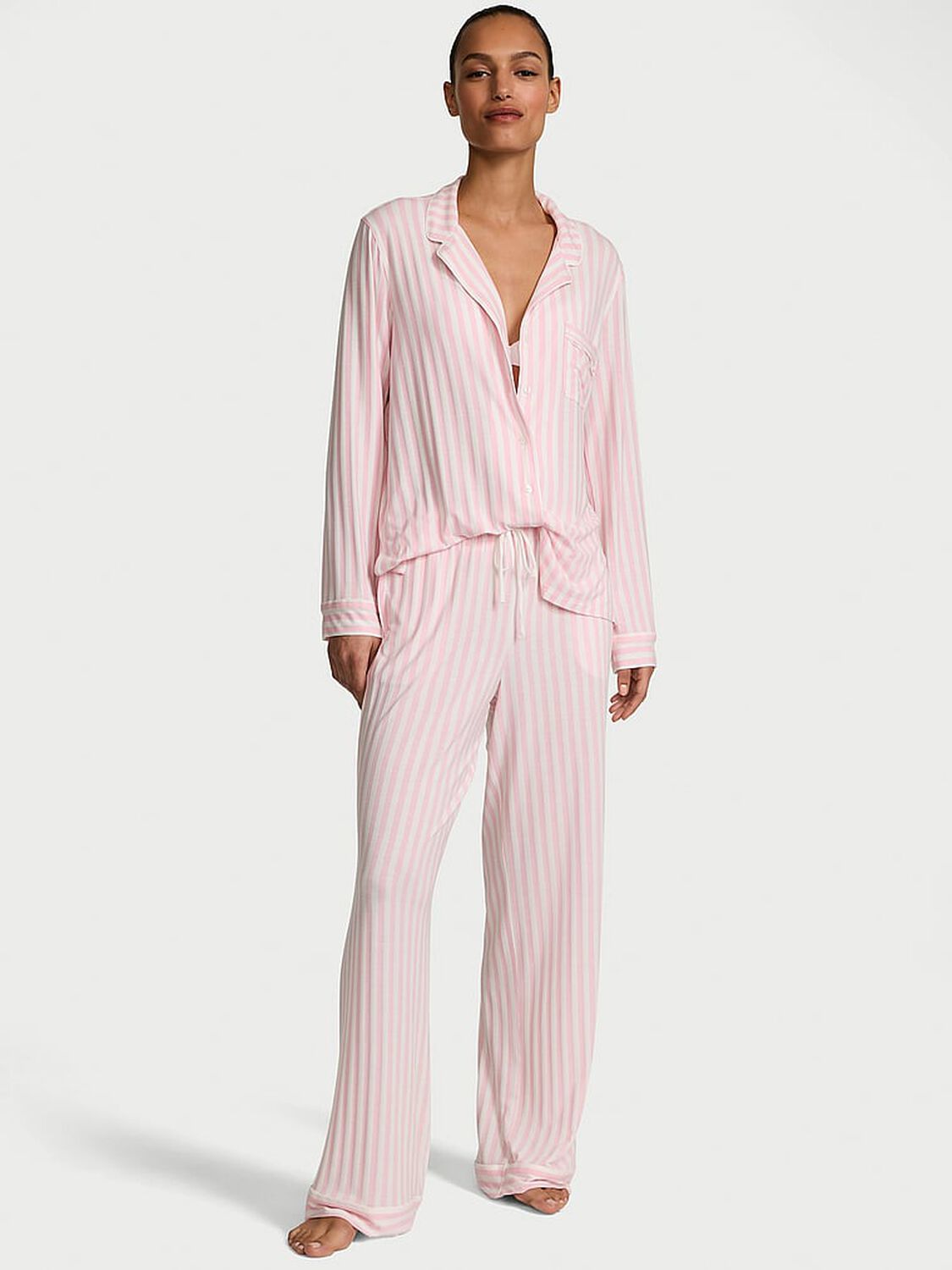 vs Victoria's Secret Modal Soft Long Pajama Set Pretty Blossom Iconic Stripe 1 of 3 