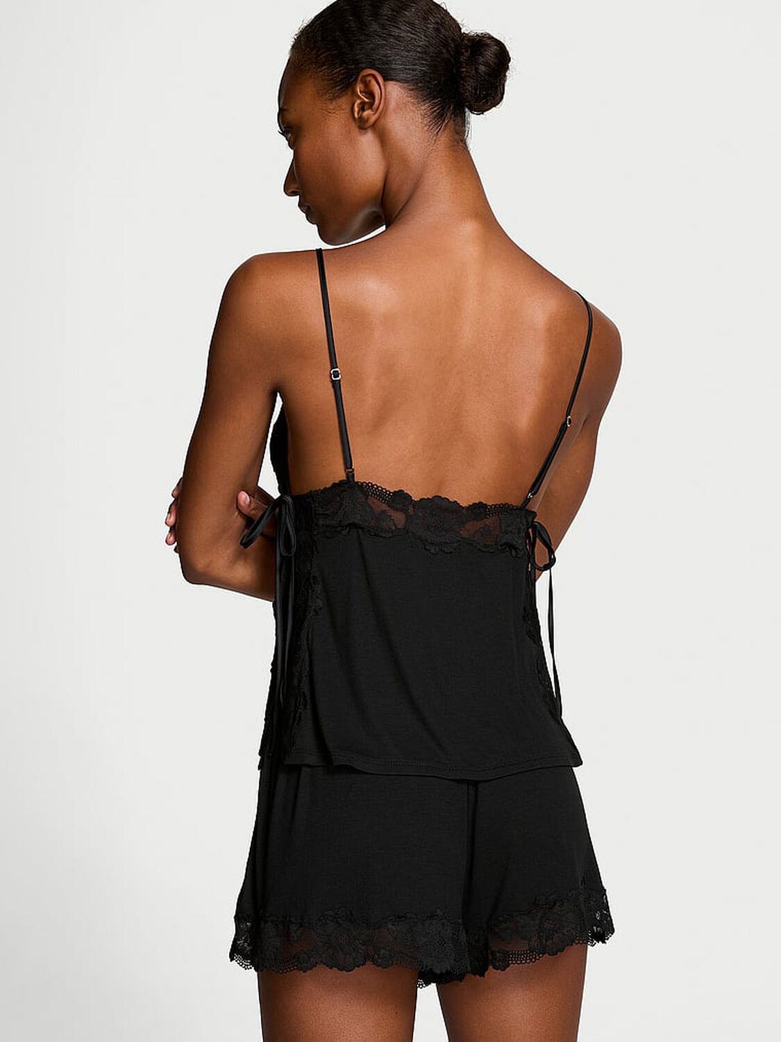 vs Victoria's Secret Ribbed Modal & Lace Cami Shorts Set Black 1 of 4 