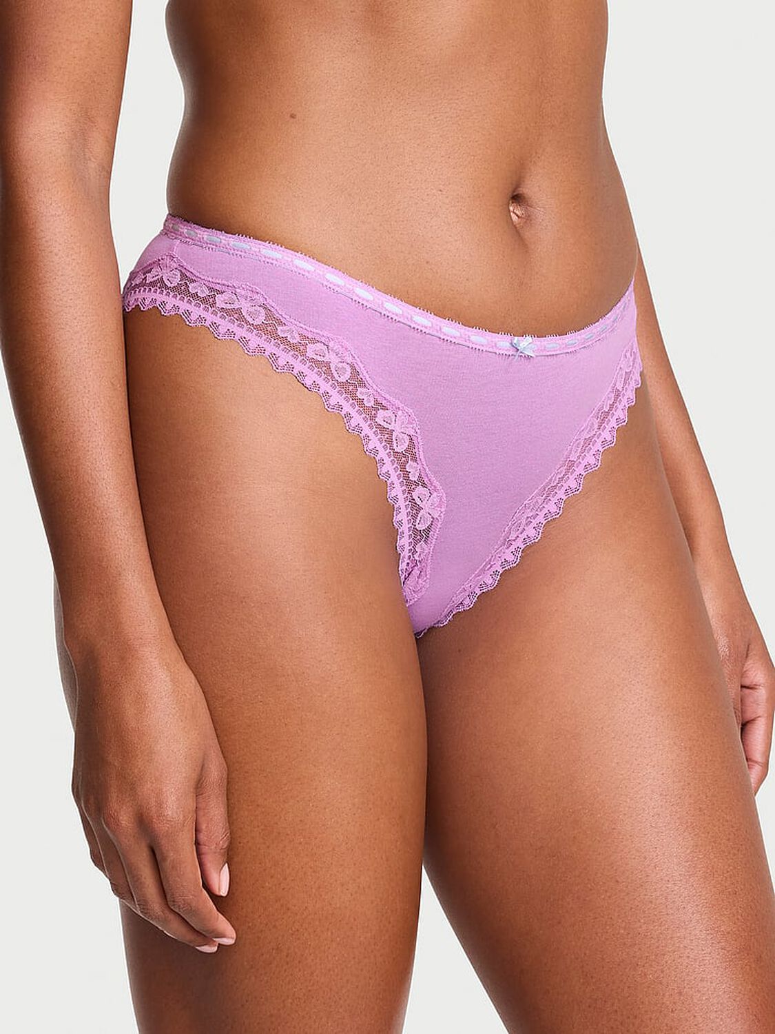 vs Lace Trim Cotton Bow Lace-Trim Bikini Panty Light Lilac 1 of 2 