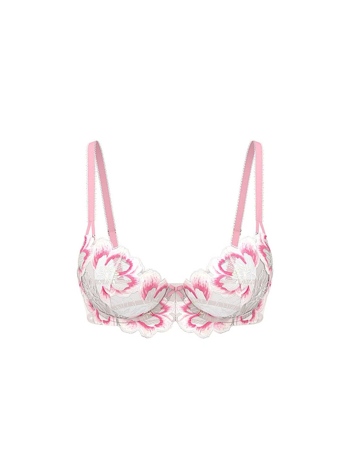 vs Dream Angels Wicked Peony Embroidery Unlined Balconette Bra White & Pink Peonies 3 of 3 