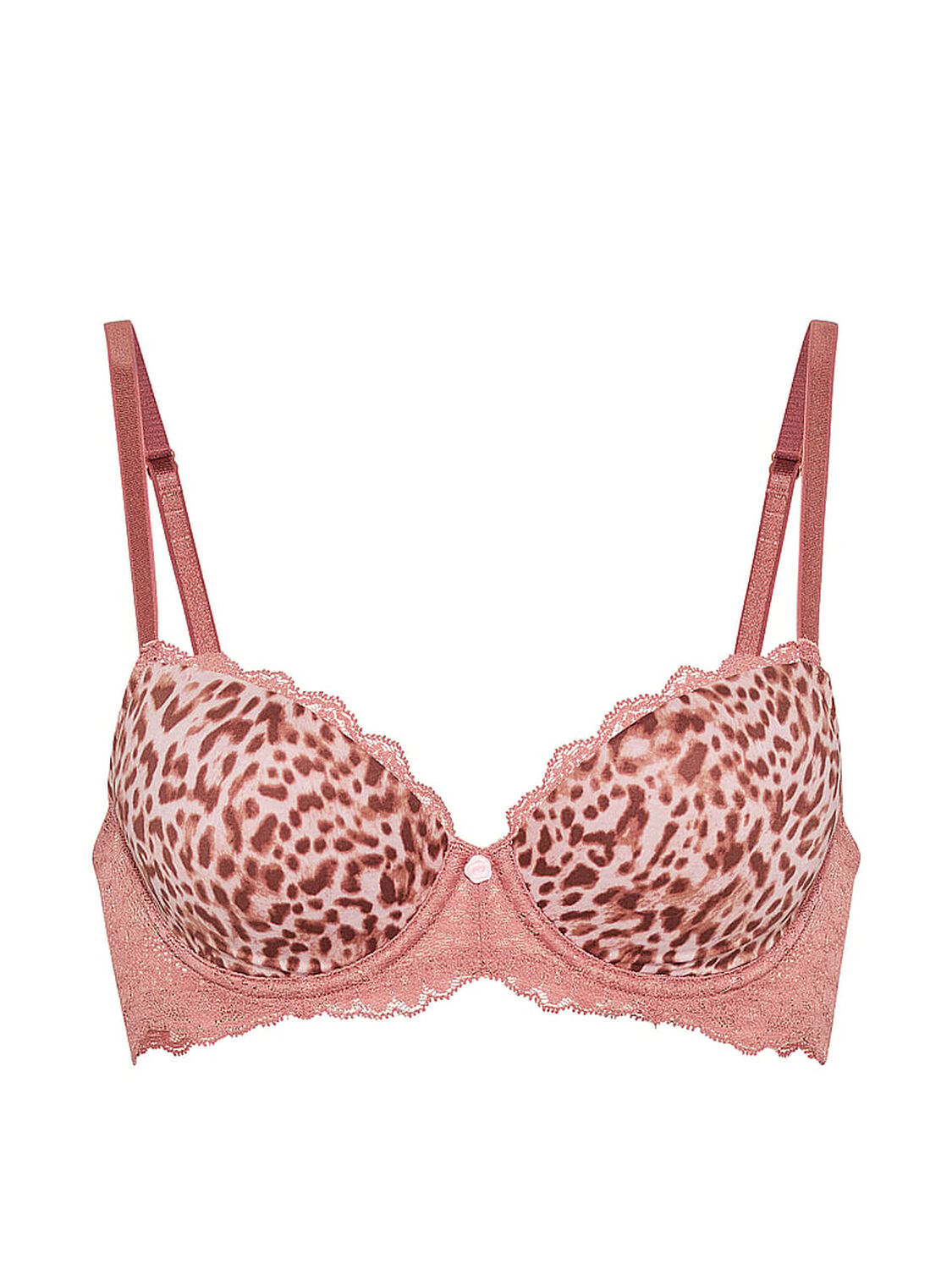 vs Dream Angels Smooth & Lace Lightly Lined Demi Bra Angel Pink Leopard 3 of 3 