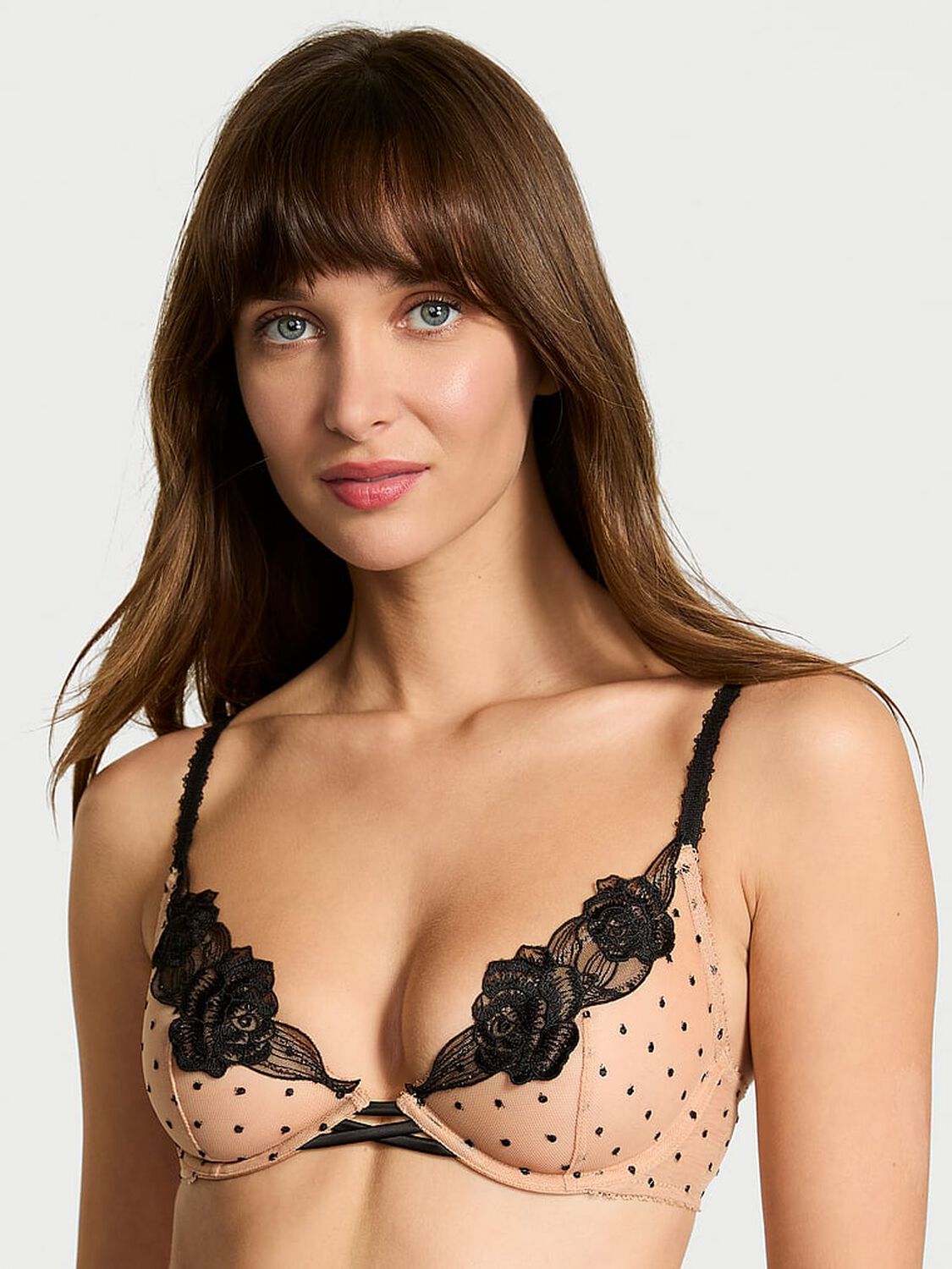 vs Very Sexy Sheer Rose Unlined Low-Cut Demi Bra Praline 1 of 4 