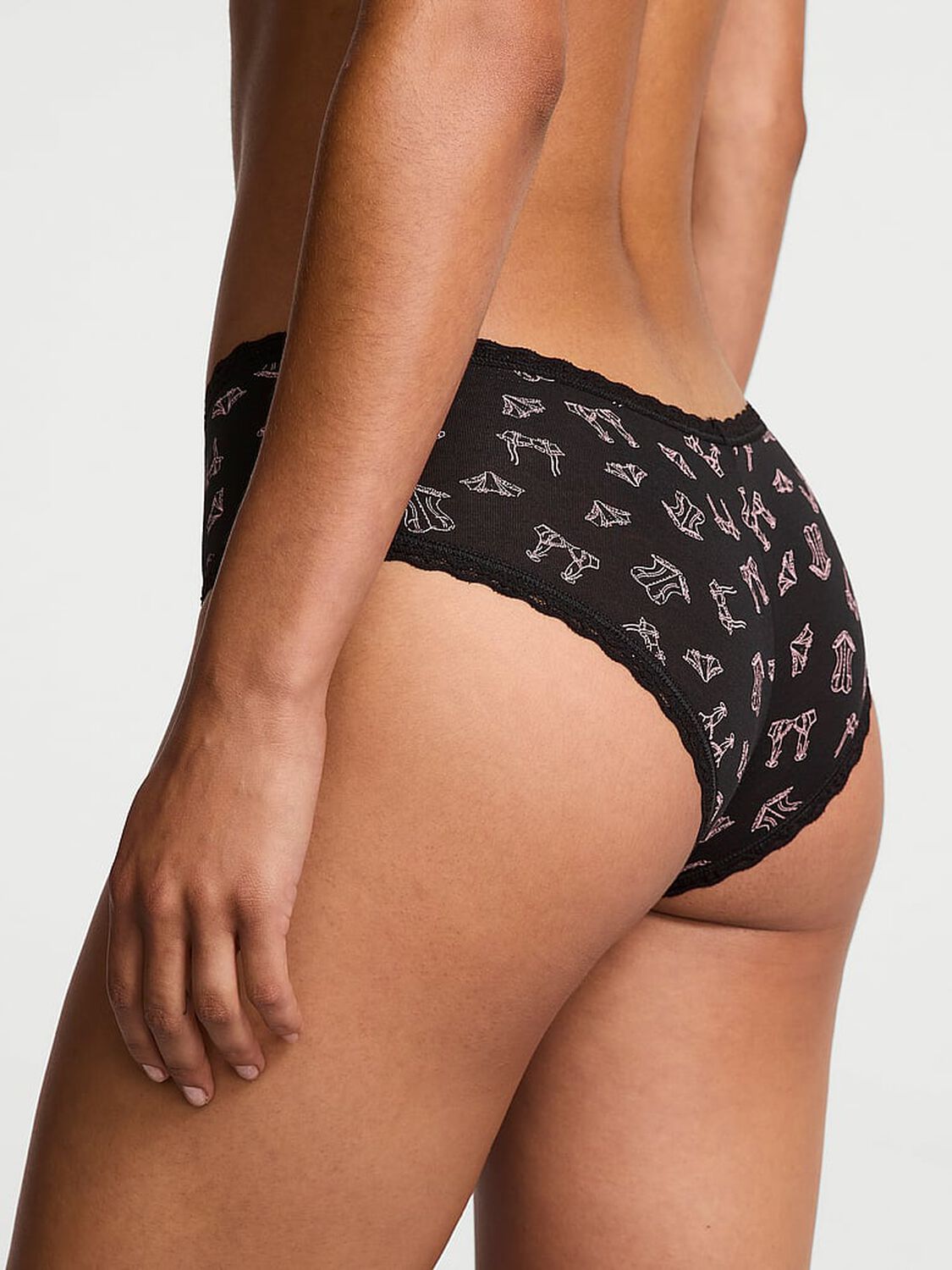 vs The Lacie Cotton Lace-Waist Cheeky Panty Black Sketch Lingerie 1 of 3 