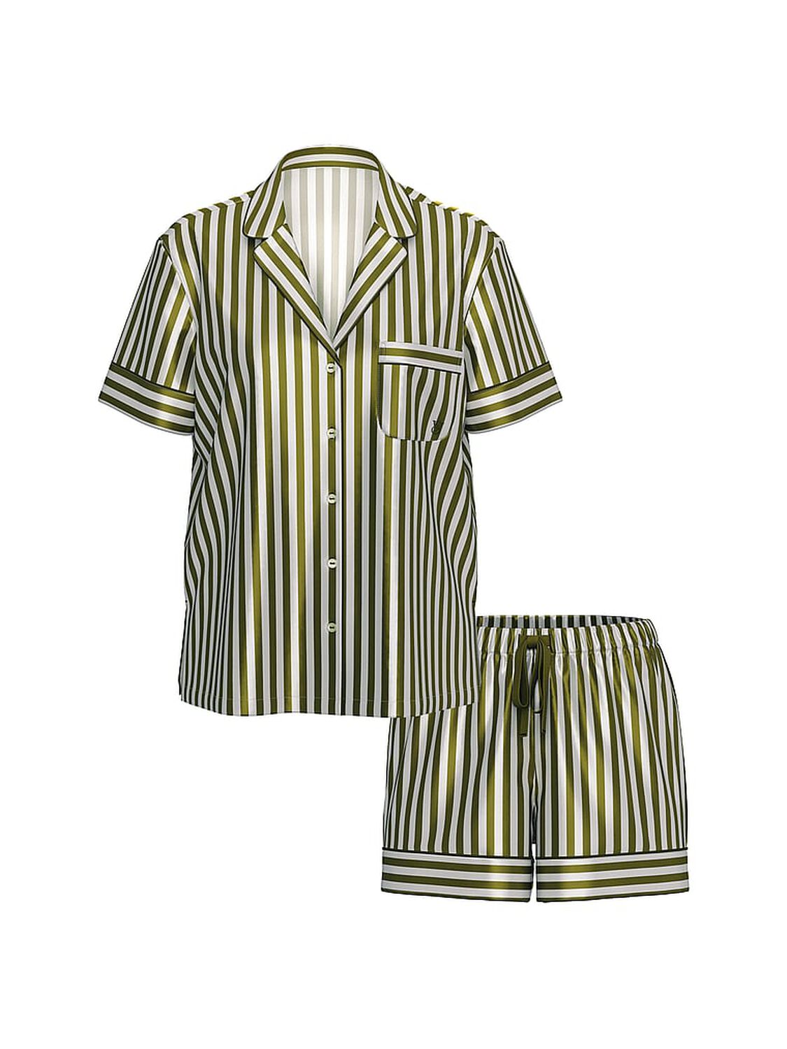 vs Victoria's Secret Glazed Satin Short Pajama Set Green Chamelon/Coconut White Stripe 3 of 3 