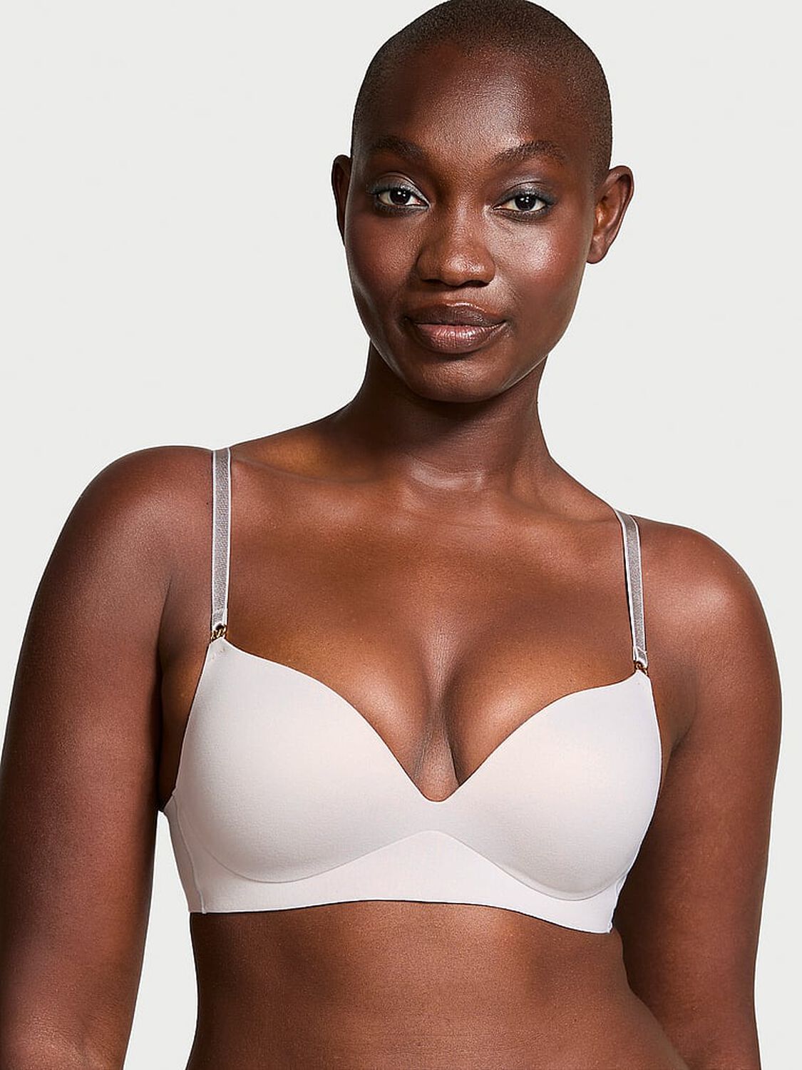 vs Dream Angels Smooth Wireless Push-Up Plunge Bra Silver Pearl 1 of 4 