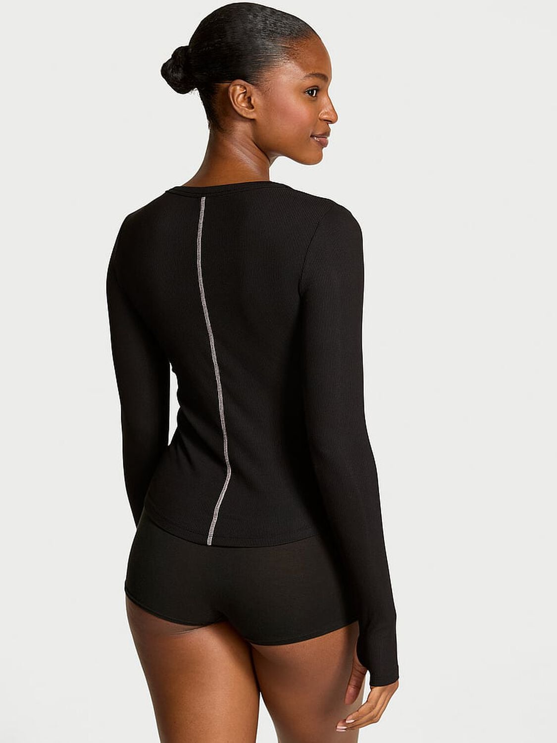 vs Angel Essentials VS Iconic Rib Long-Sleeve Tee Pure Black 2 of 3 