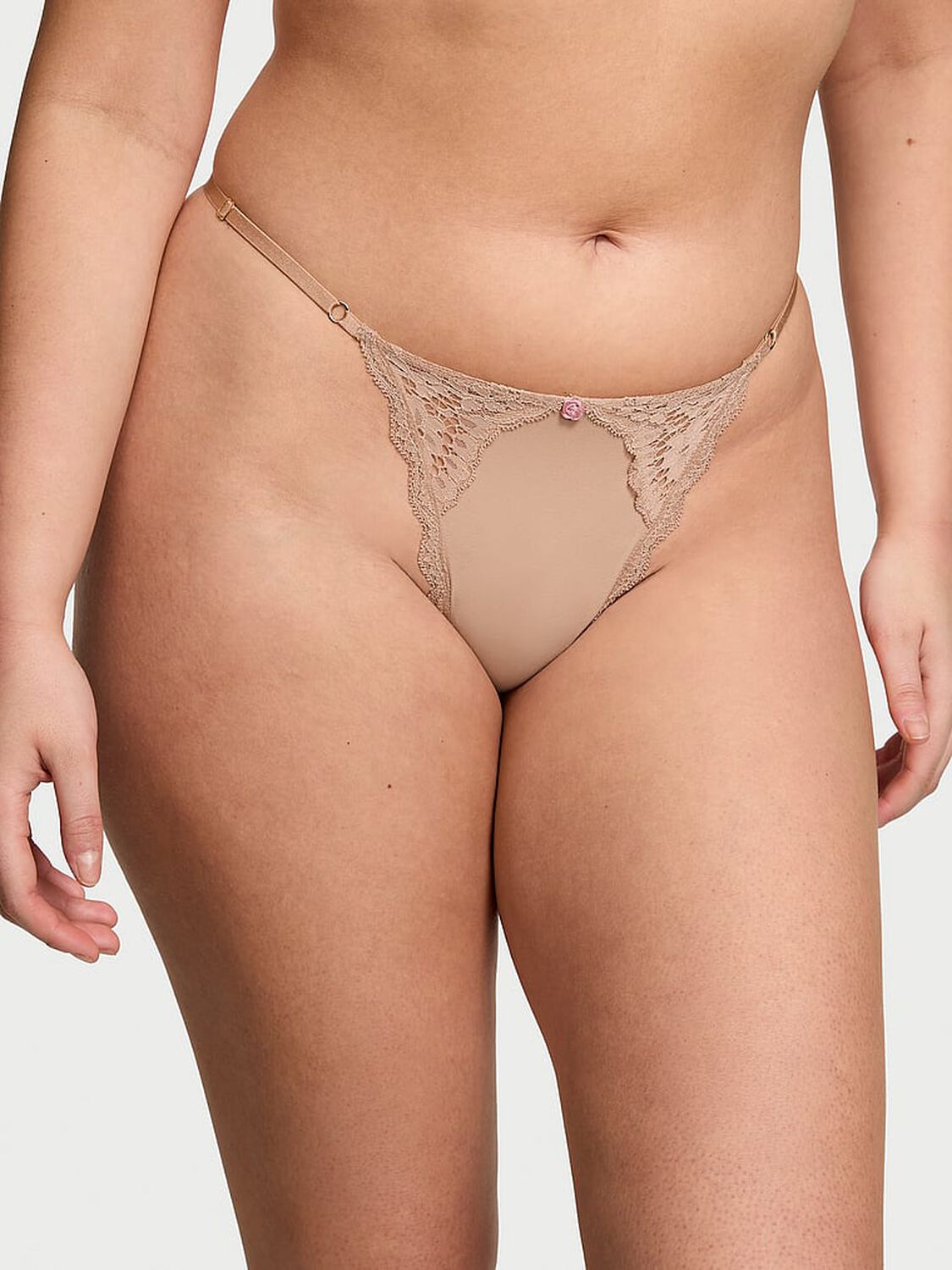 vs Dream Angels Lace-Trim Adjustable V-String Panty Praline 1 of 3 