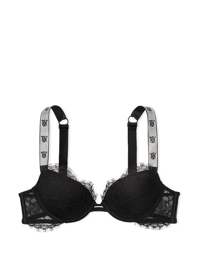 Shine Strap Lace Push-Up Bra Black | Victoria's Secret Australia