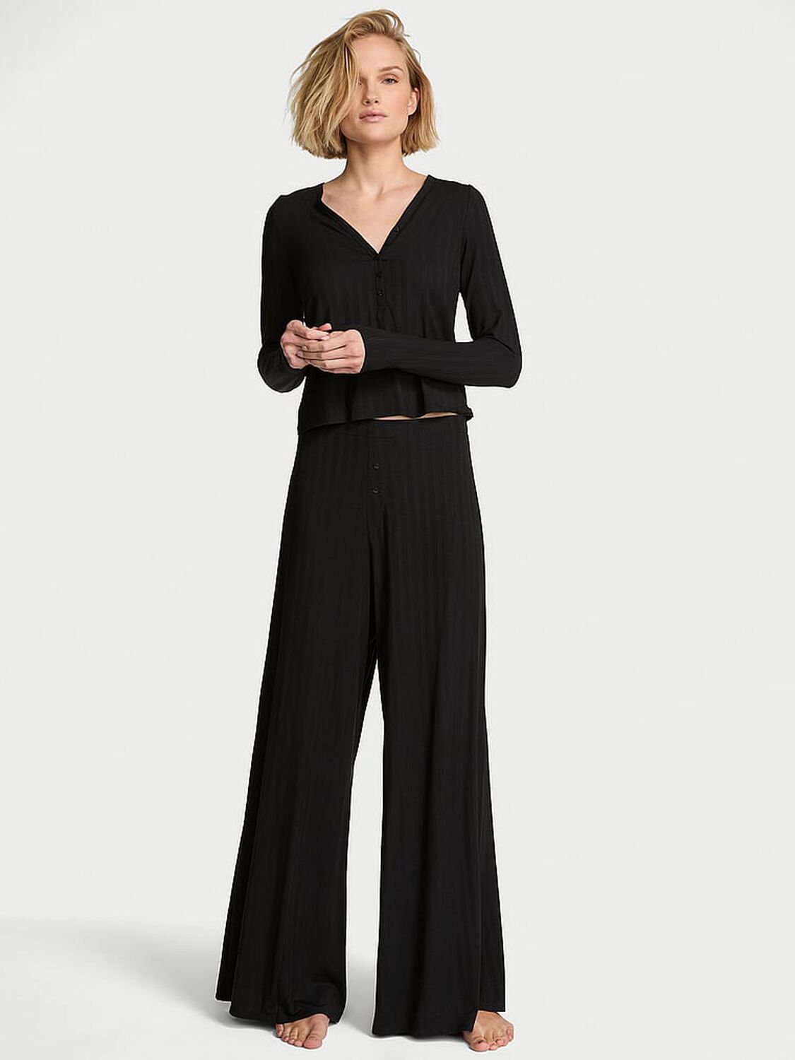 vs Victoria's Secret SoSoft&trade; Modal Ultra-Fine Henley Top & Pant Set Black 1 of 3 