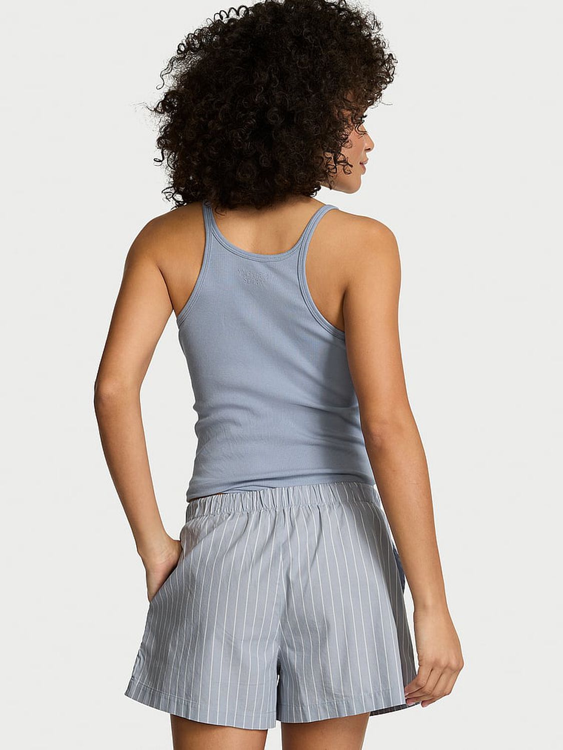 vs Victoria's Secret Mix & Match Sleep Heritage Cotton Pajama Shorts Blue Grey Stripes 2 of 2 