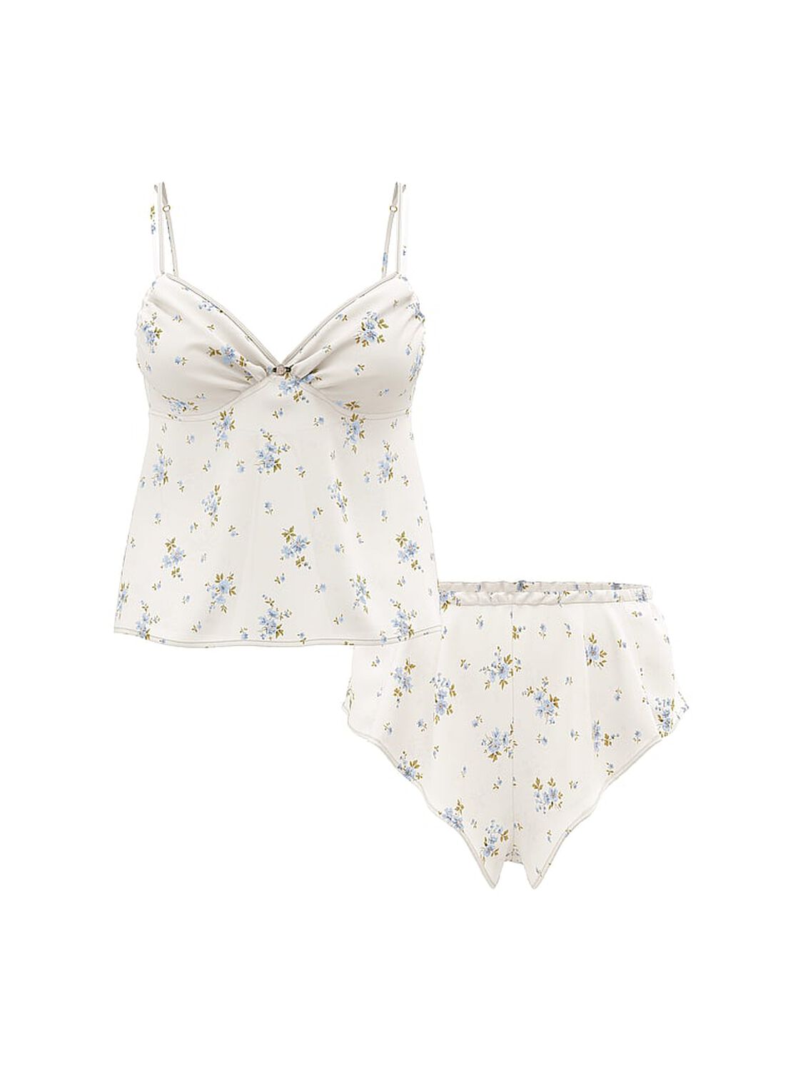 vs Victoria's Secret Wildflower Chiffon Cami Set White & Blue Wildflowers 3 of 3 