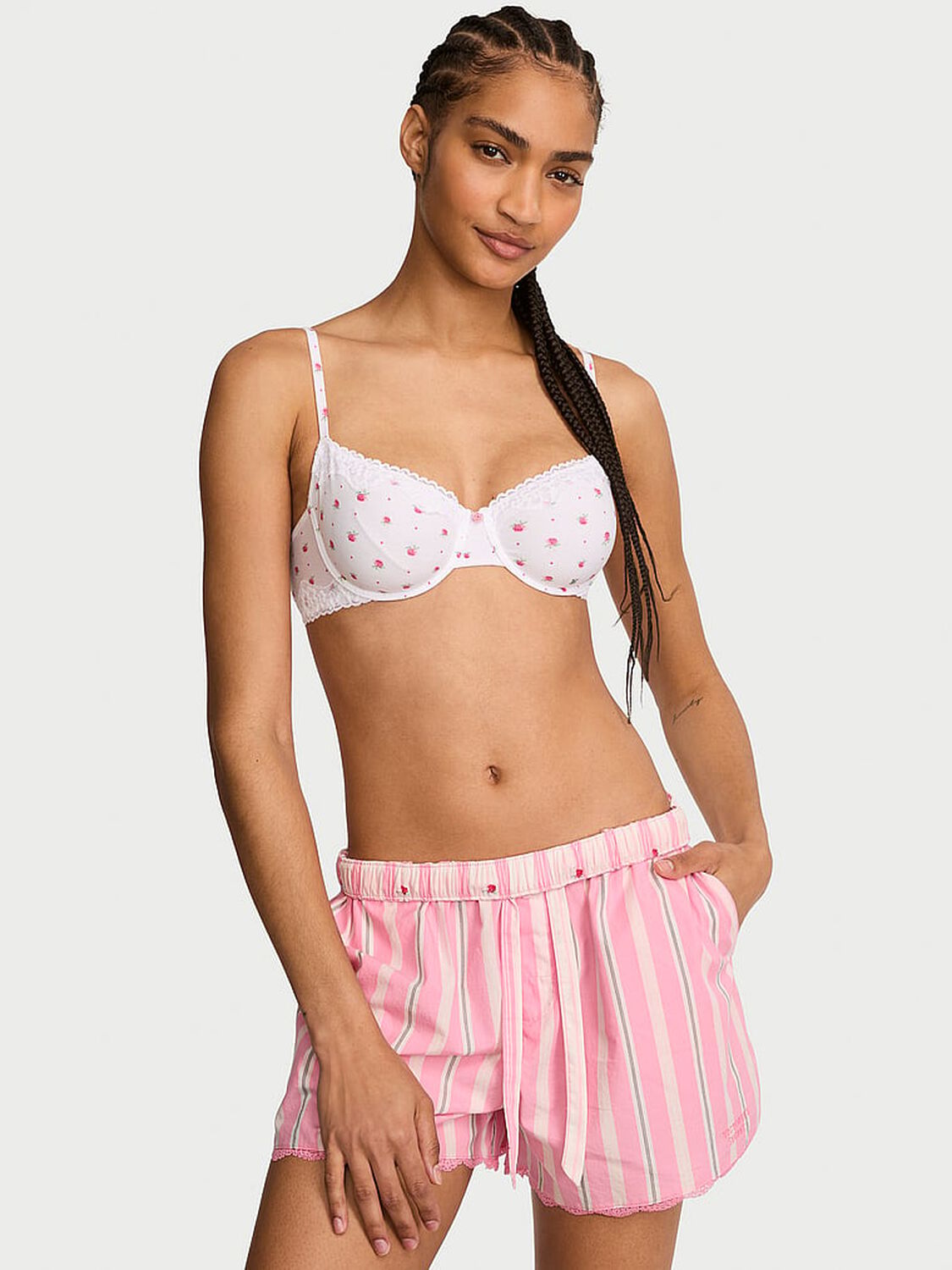 vs Victoria's Secret Mix & Match Sleep Heritage Cotton Pajama Shorts Sexy Little Pink Stripes 1 of 3 
