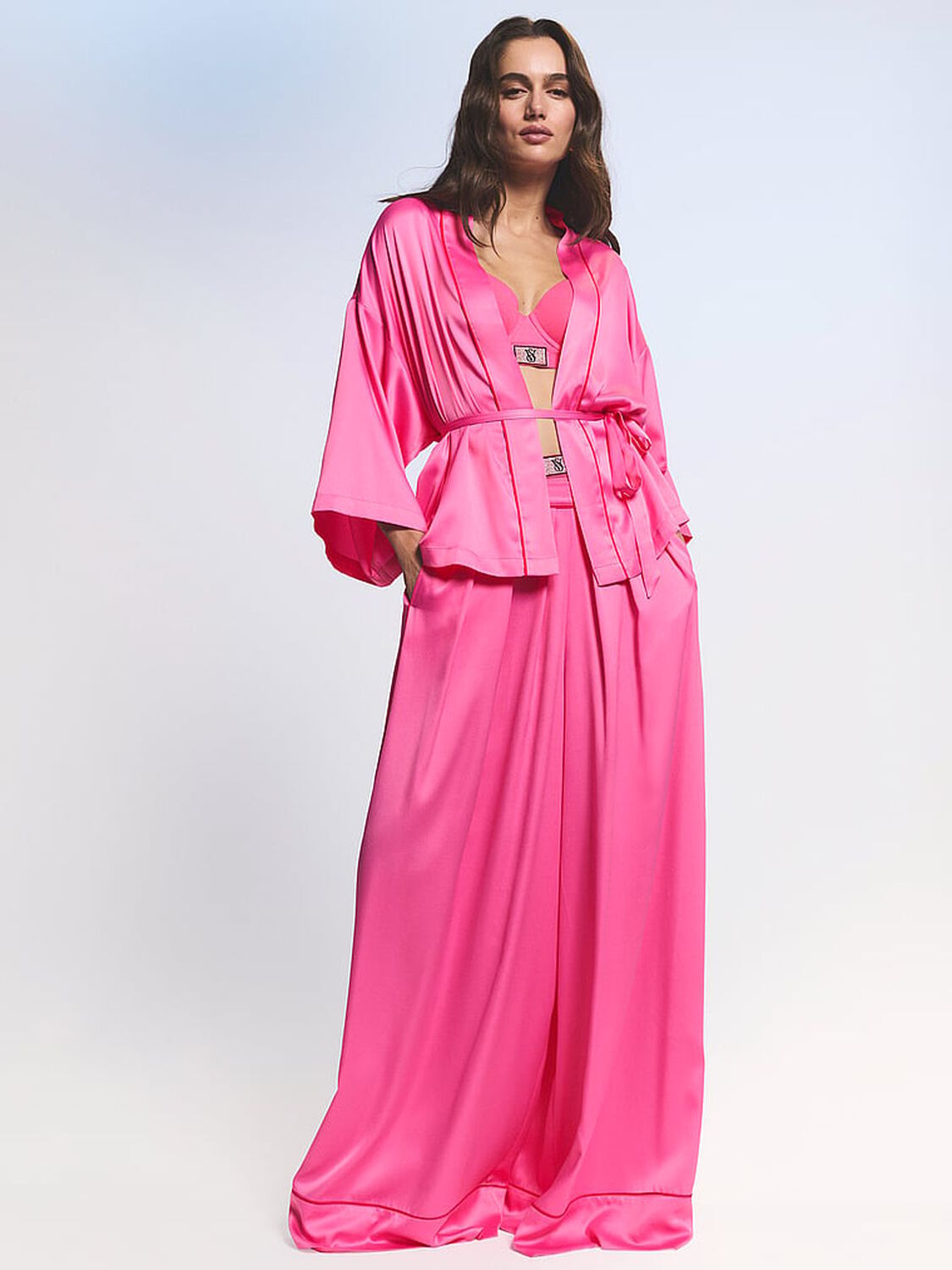 vs Victoria's Secret Glazed Satin Ultra Wide-Leg Sleep Pants Hollywood Pink 3 of 3 