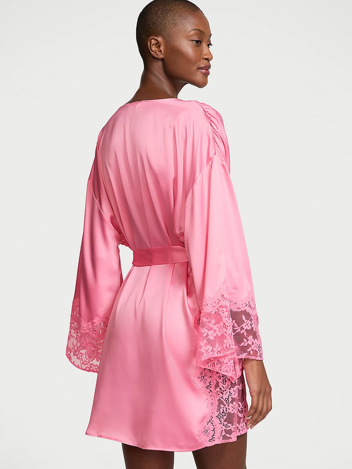 vs Victoria's Secret Victoria's Secret Dream Satin & Lace Trim Robe Pink Hope 2 of 4 