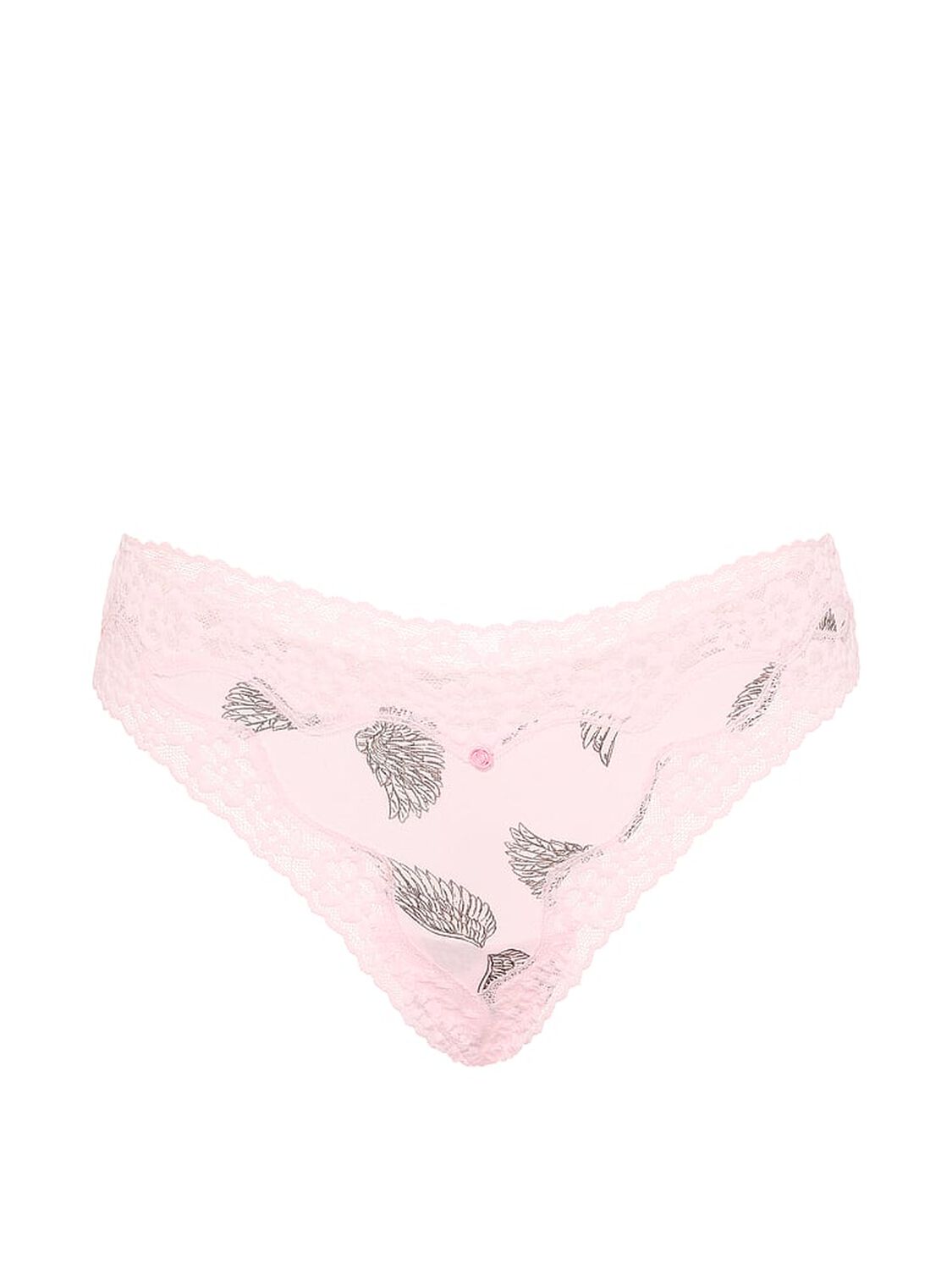 vs Lace Trim Cotton Lace-Waist Thong Panty Angel Pink Wings 3 of 3 