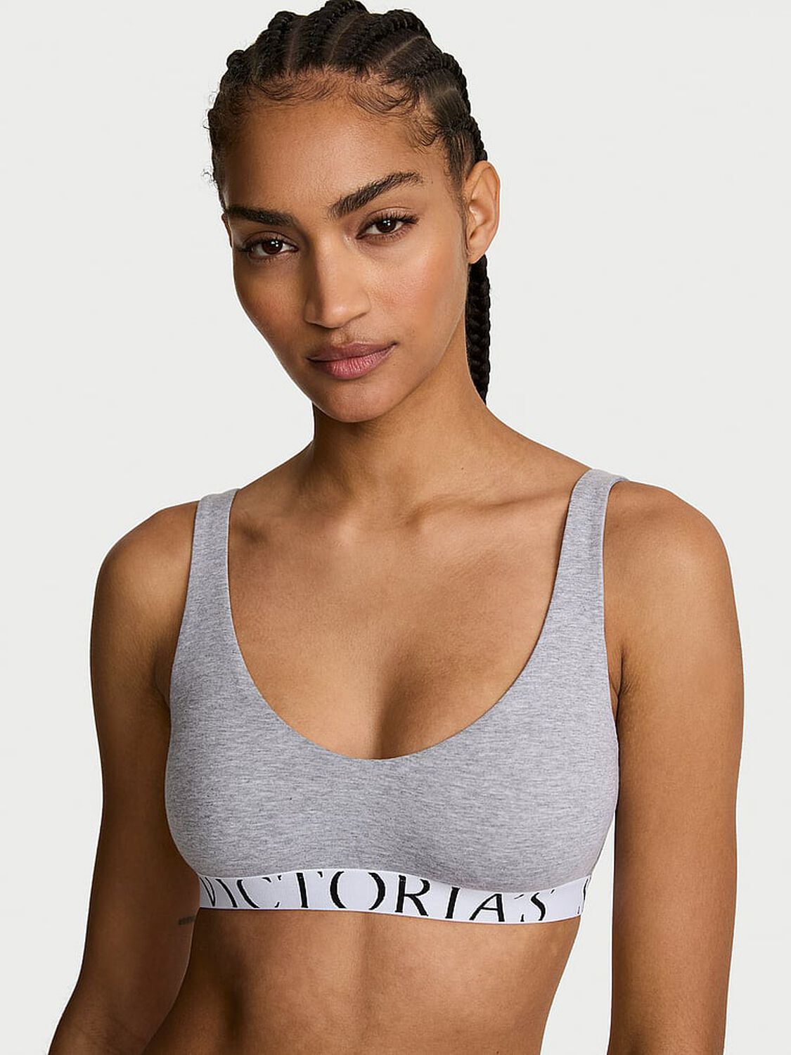 vs The T-Shirt Cotton Exploded Logo Unlined Plunge Bralette Medium Heather Grey 1 of 2 