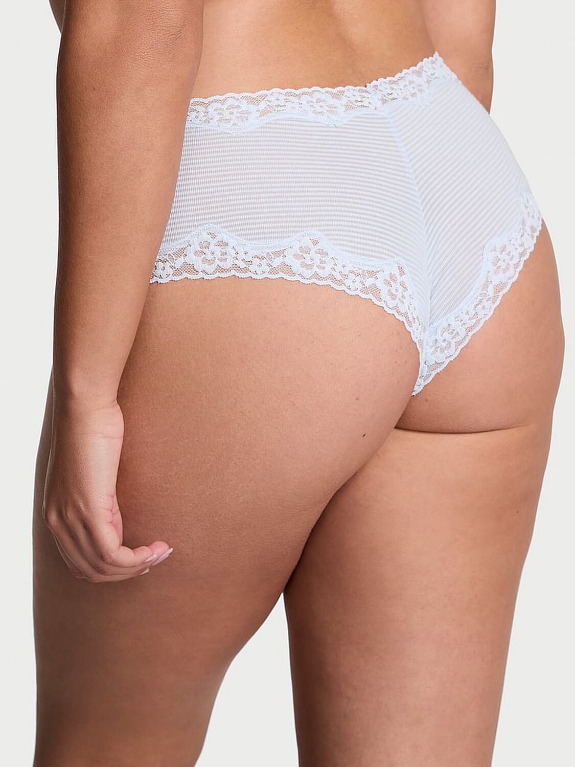 vs Lace Trim Cotton Shadow Stripe Lace-Waist Cheeky Panty Gossamer Blue 2 of 2 