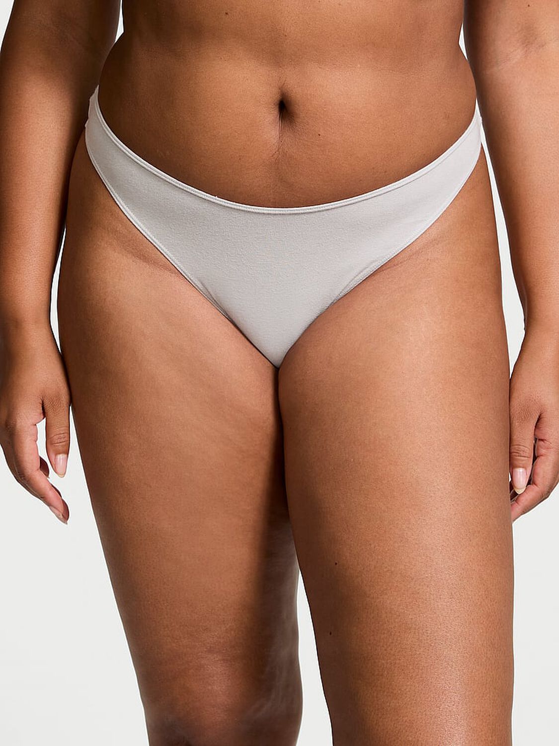 vs Victoria's Secret Stretch Cotton High-Leg Scoop Thong Panty Silver Pearl 1 of 3 