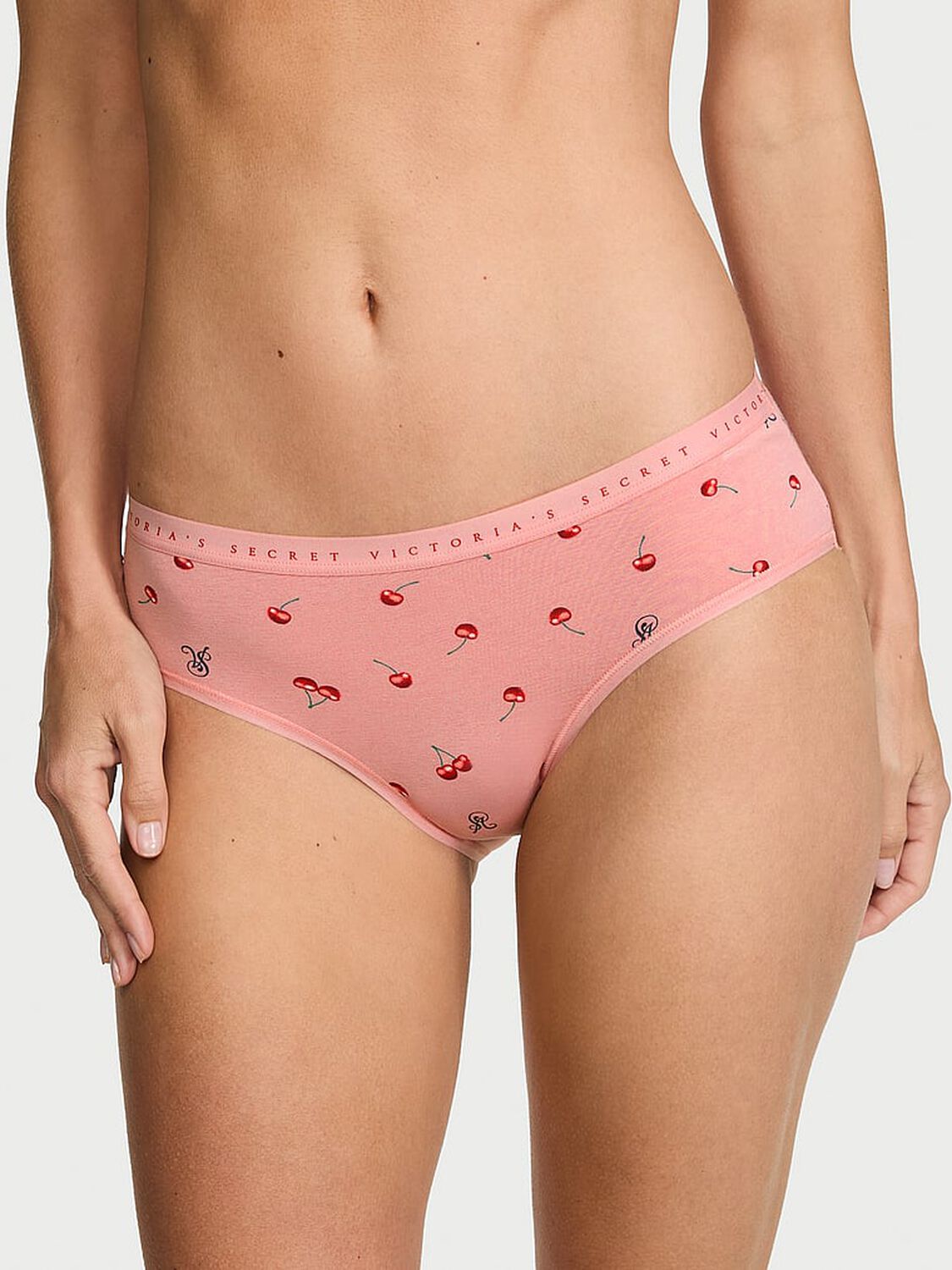 vs Victoria's Secret Stretch Cotton Hiphugger Panty Bloom Pink Cherries 1 of 3 