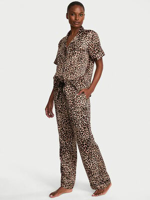 Signature Satin Short-Sleeve Long Pajama Set