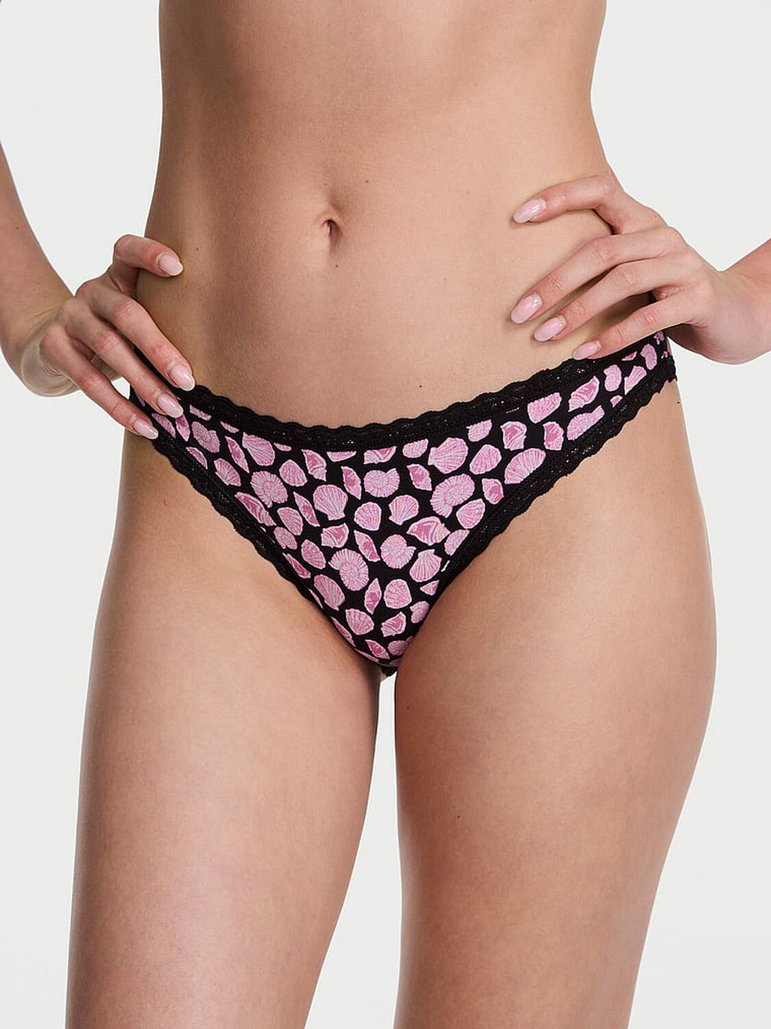 vs The Lacie Lace-Waist Bikini Panty Black & Pink Seashells 1 of 3 
