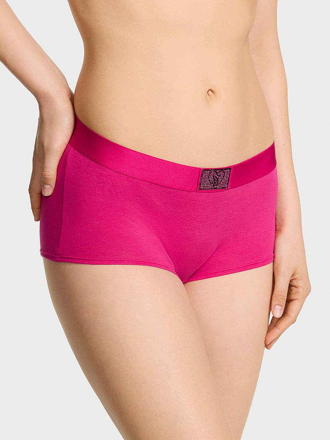 vs Cotton Logo Cotton Heart Shine Patch Boyshort Panty Pop Pink 1 of 3 