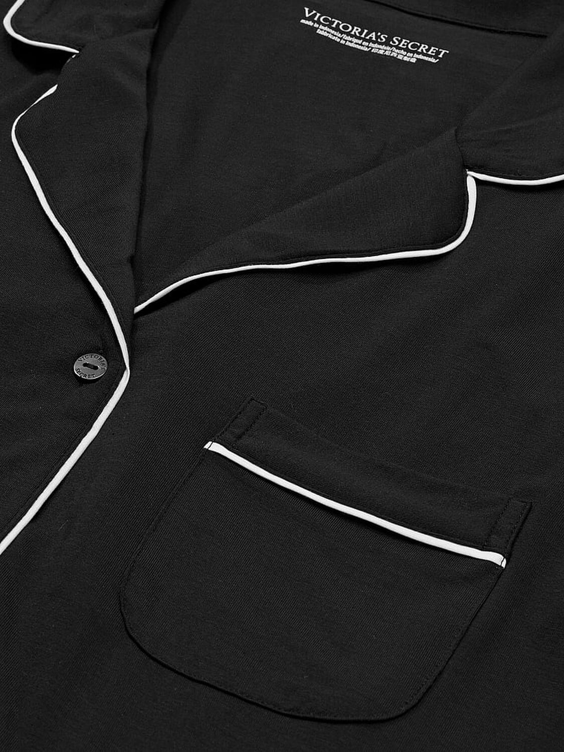 vs Victoria's Secret Modal Long Pajama Set Black W Angel Pink Piping 5 of 5 