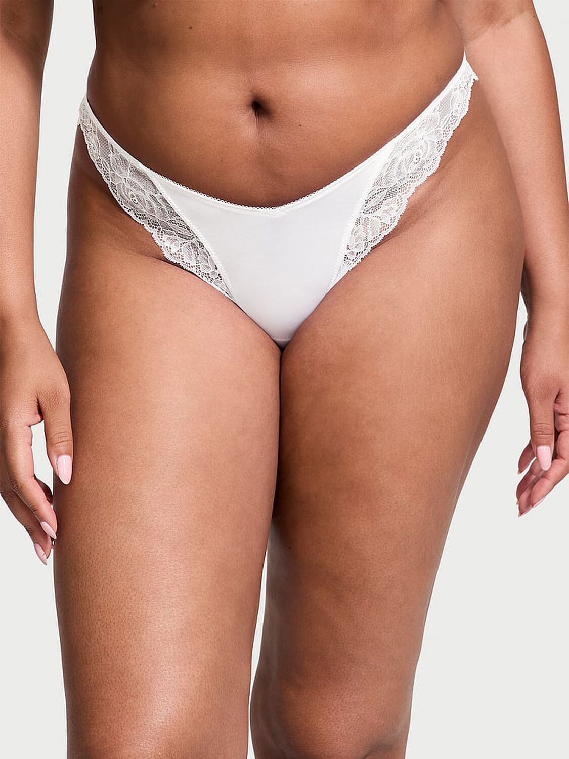 vs Very Sexy Rose Lace-Trim High-Leg Thong Panty Vs White 1 of 3 