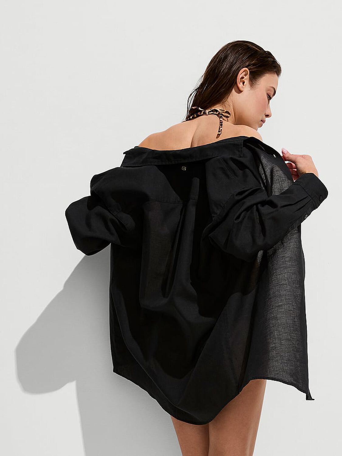 vs Victoria's Secret Swim Boyfriend Shirt Dress Black 2 of 3 